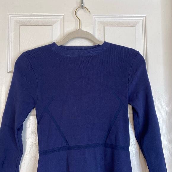 ZARA Knit Drop Waist Skater Dress Navy Blue Structured Bodycon Size Medium - Picture 3 of 9